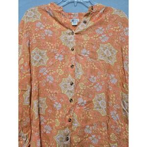 Billabong Womens Orange Floral Paisley Gauze Button Down Blouse Shirt Medium NEW